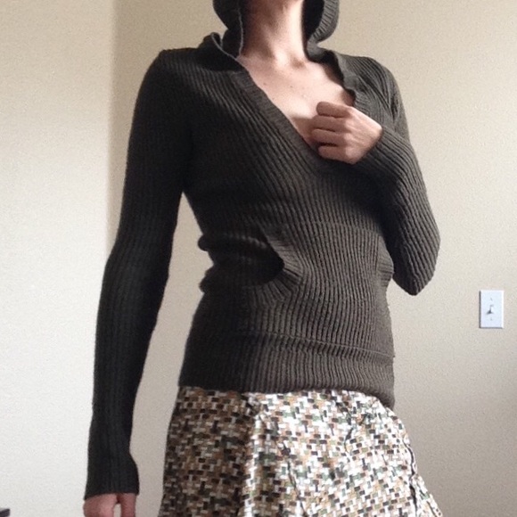 Brown hooded knit sweater - Picture 1 of 4